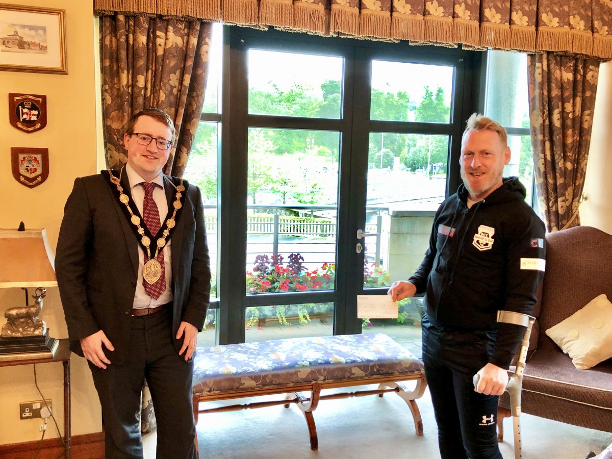 The Mayor, Councillor Hon Nicholas Trimble, pictured with Mark Clougherty