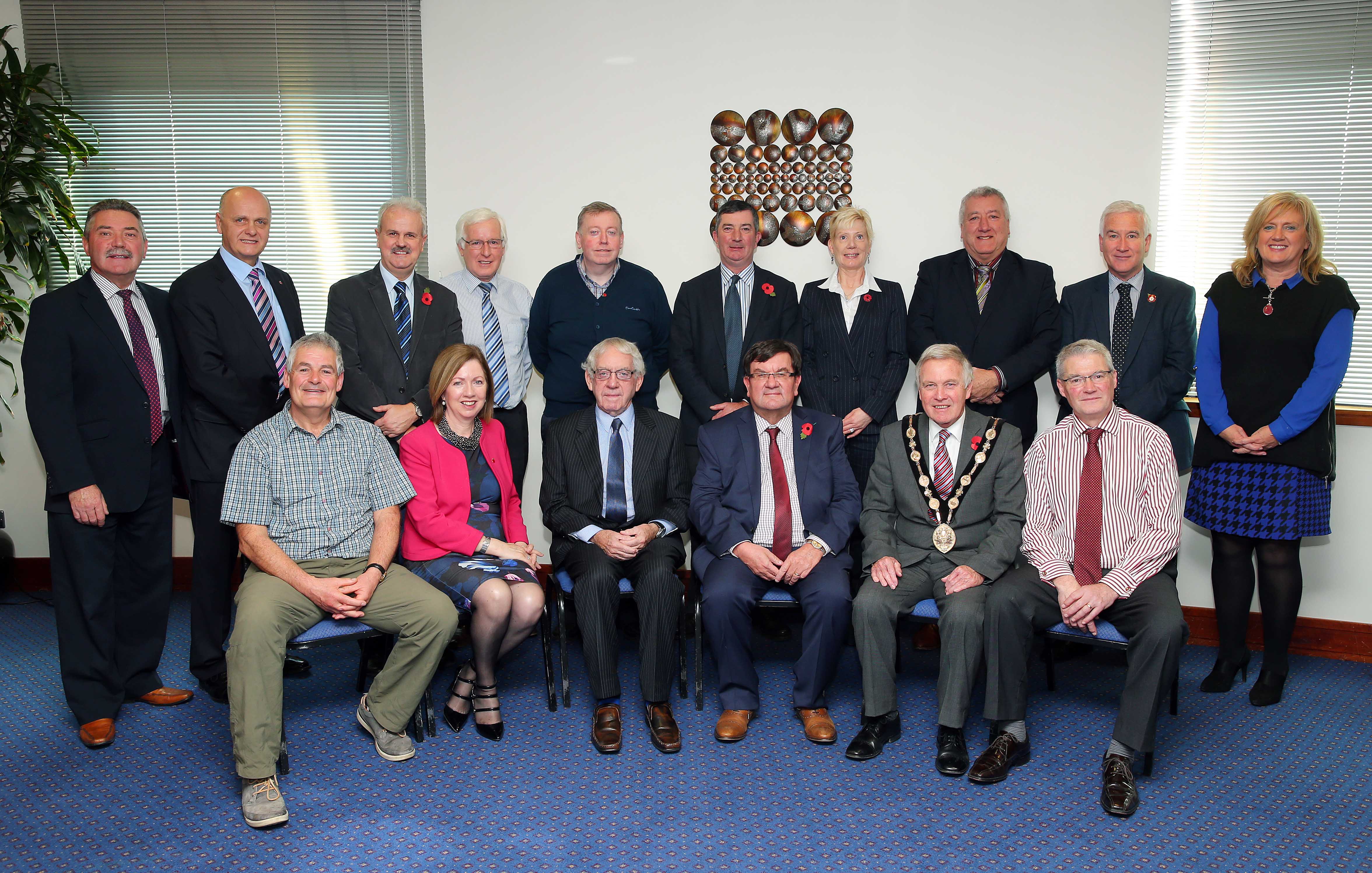 The Chief Executive of Warrington Borough Council, Professor Steven Broomhead is pictured with the Mayor, Councillor Brian Bloomfield MBE, Lisburn & Castlereagh City Council’s Chief Executive, Dr. Theresa Donaldson, Elected Members, Council Directors and Mr Tom McKenna from Crewe United. 