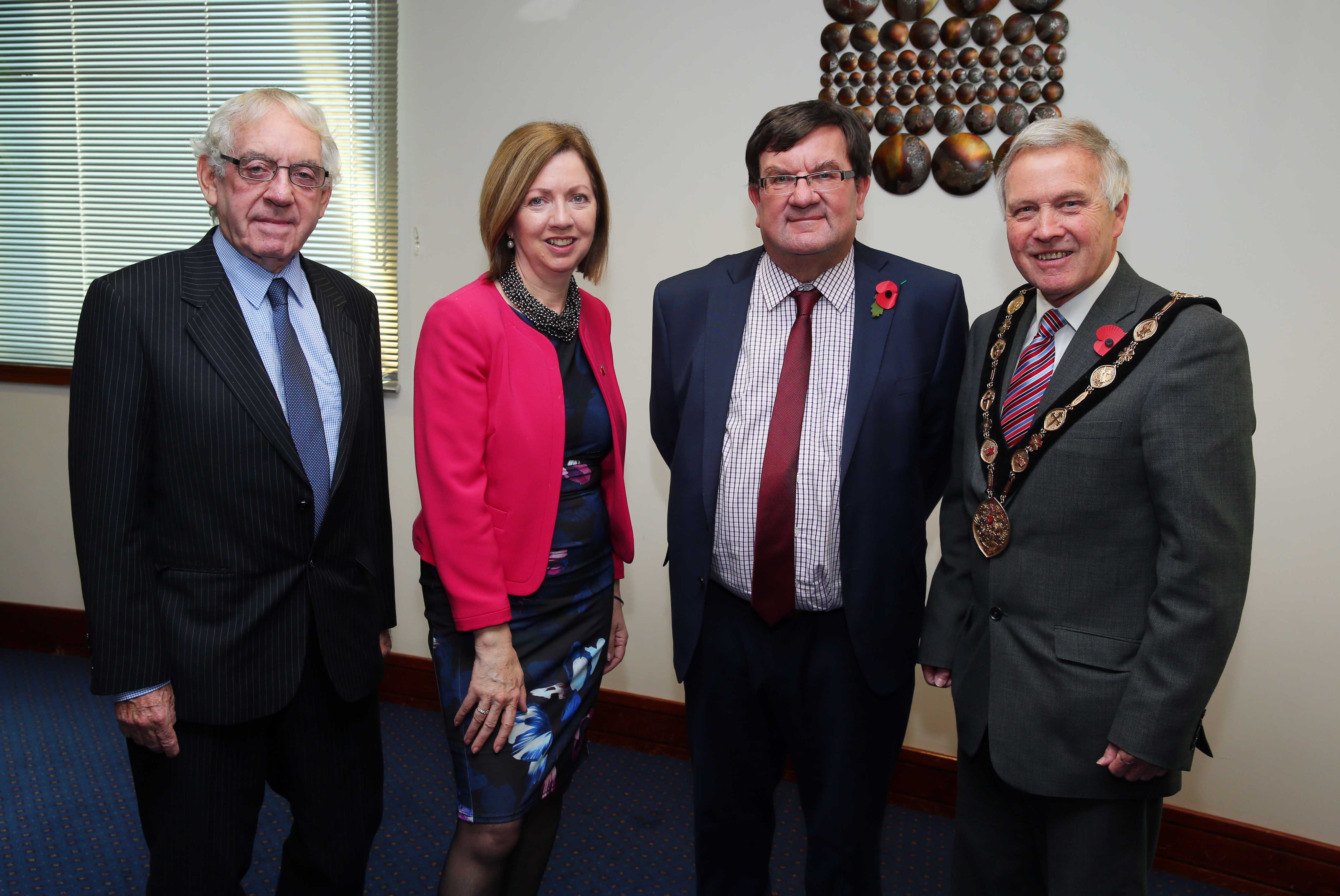 Mr Tom McKenna, Crewe United; Chief Executive of Lisburn & Castlereagh City Council, Dr. Theresa Donaldson; Chief Executive of Warrington Borough Council, Professor Steven Broomhead and Mayor of Lisburn & Castlereagh, Councillor Brian Bloomfield MBE.