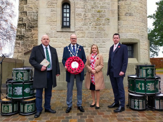 Deputy Mayor lays wreath on behalf of Lisburn & Castlereagh City Council at Ulster Tower 100th Anniversary