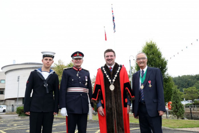 Red ensign flown at Lagan Valley Island for Merchant Navy Day